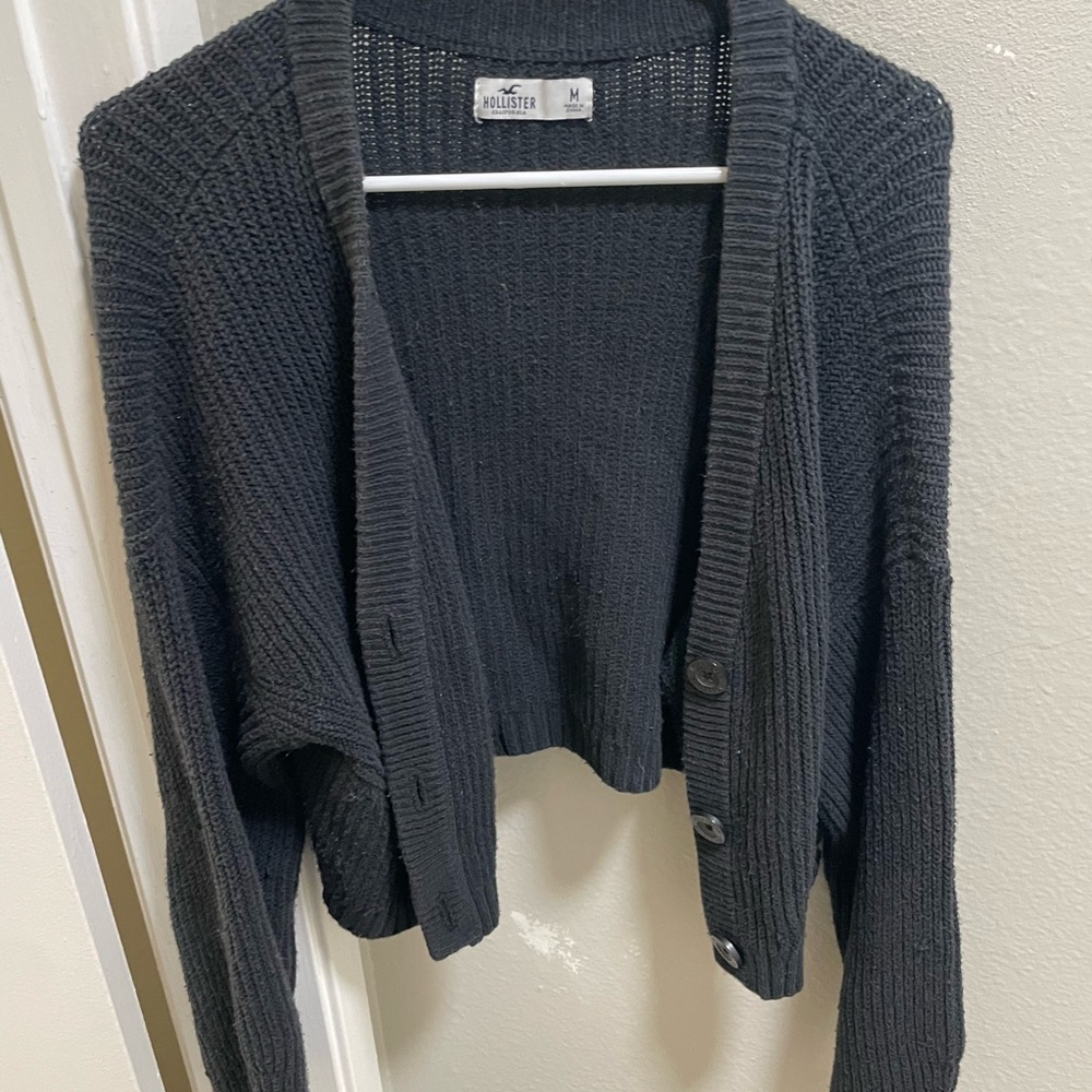 Hollister Black Cropped Button-Up Knit Cardigan